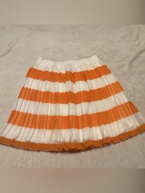 MonnaLisa Orange and White Striped Pleated Skirt